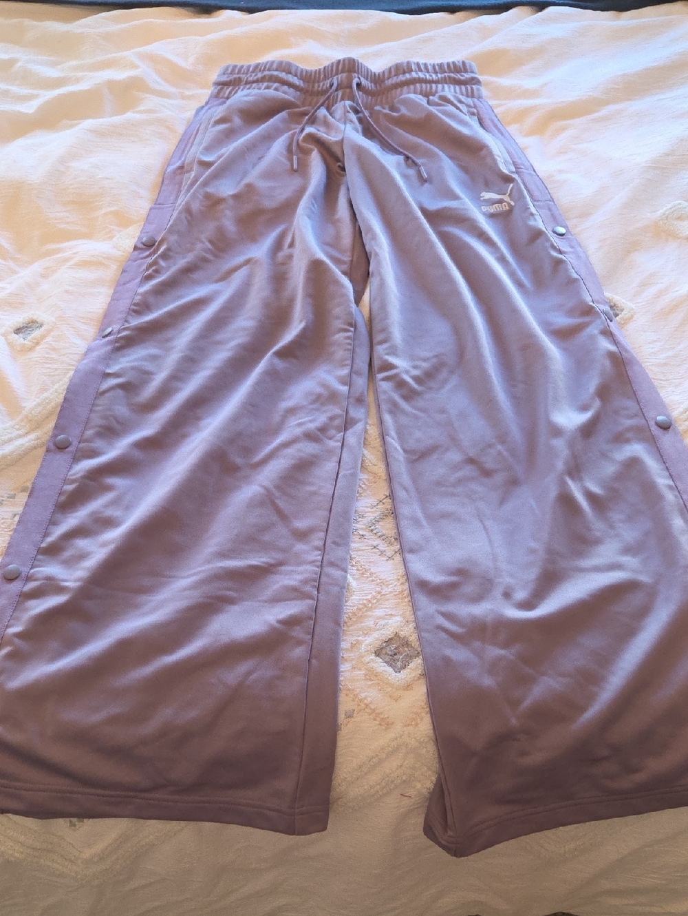 Puma Lavender Wide-Leg Snap-Panel Track Pants